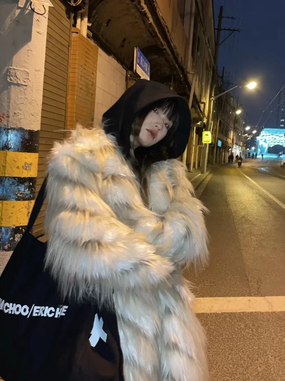 Korean Fashion Women Fox Fur Coat Autumn and Winter Commute Style High-End Long Sleeve Fur Stitching Mid-Length Faux Fur Coat