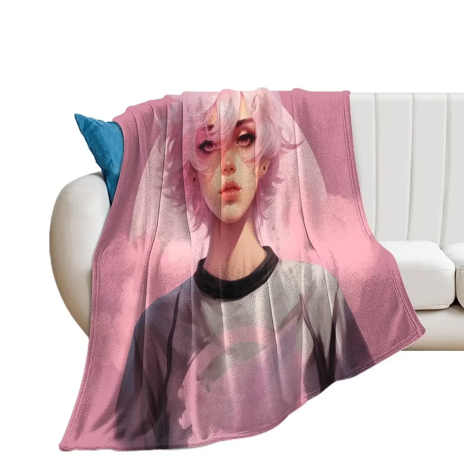 Femboy Pastelgoth Pink Boi Anime Character Throw Blanket Camping Plaid on the sofa Blankets