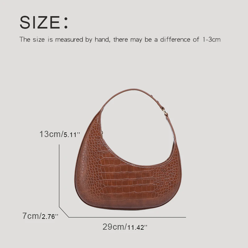 Vintage Harlee Half Moon Bags For Women Luxury Designer Handbag Purses 2024 New In PU Crocodile Pattern Rivet Underarm Shoulder