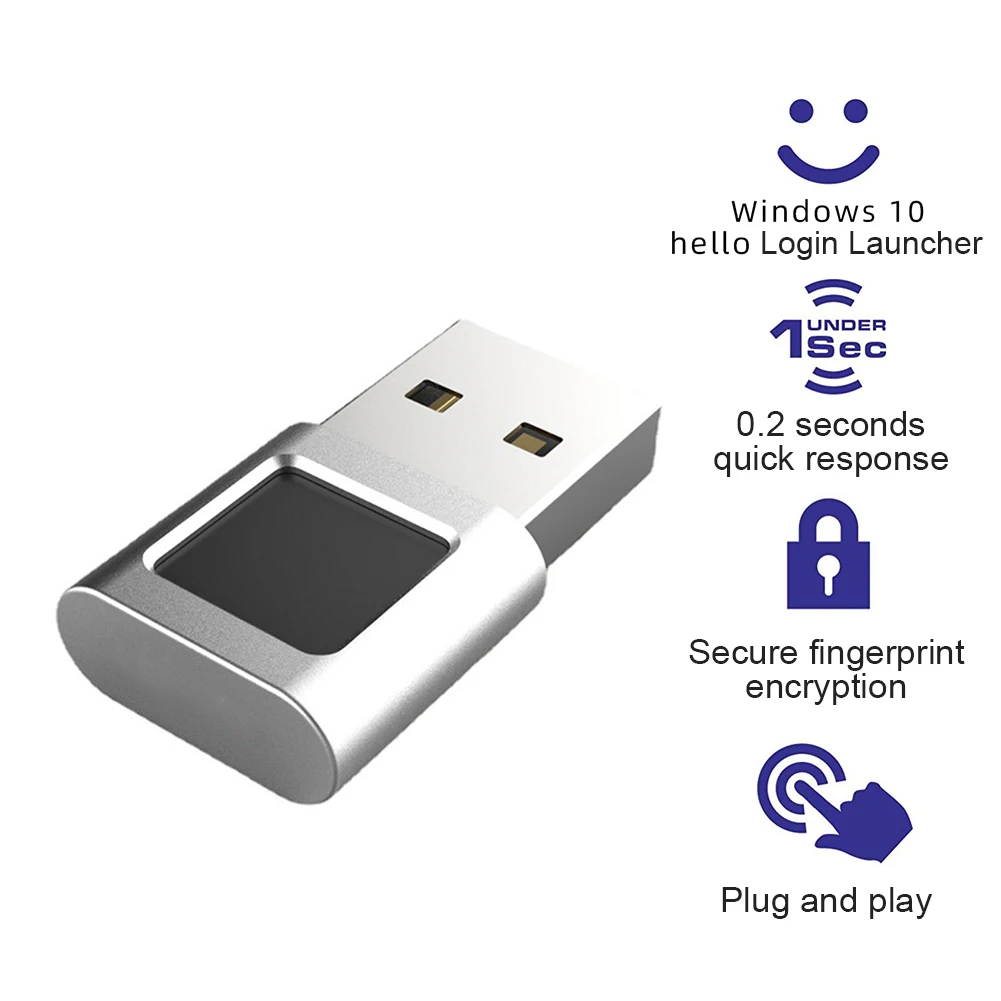 جهاز وحدة قارئ بصمات الأصابع USB صغير لنظام التشغيل Windows 10 Hello Biometrics Security Key تسجيل الدخول بدون كلمة المرور