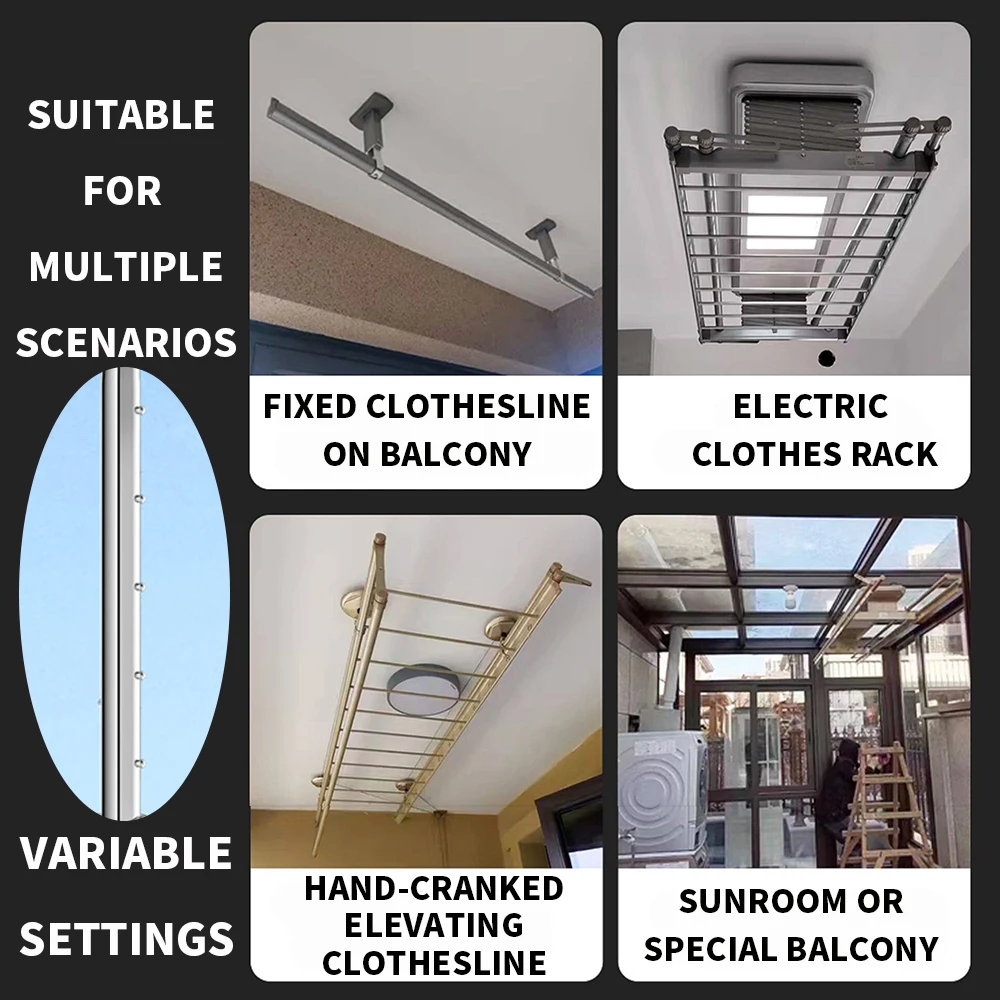 Telescopic Clothesline - Household Balcony Clothesline - Multiple Adjustment Levels - Hanging Stainless Steel No-drill Hole Clot