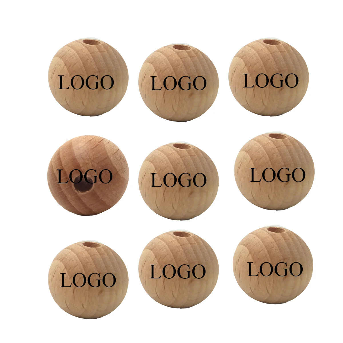 200pcs Beech Wooden Round Bead Customize Laser Logo Pattern Digit Letter Alphabet Round Beech Natural Wood Beads Baby Teethers