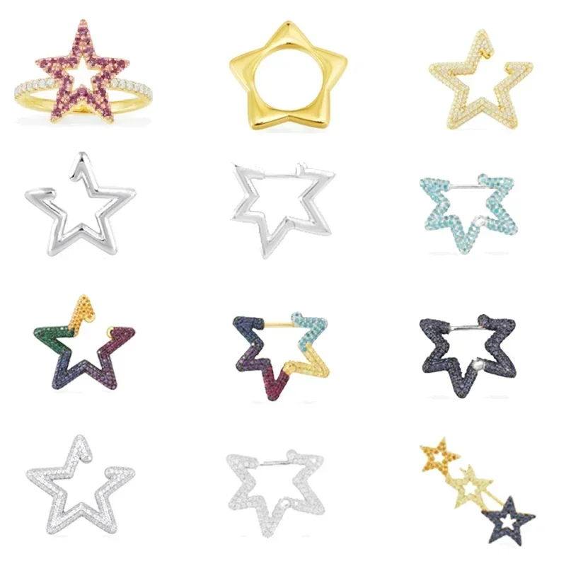 

RP S925 Sterling Silver Single Colored Pentagram Ear Clip Earrings Simple and Fashionable Casual Women's Jewelry Gift