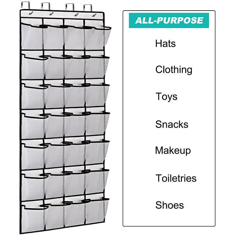 28 Pockets Shoes Organizer Rack Wall Hanging Organizers Space Saver Hanging Over The Door Behind Closet White Storage Free Nail