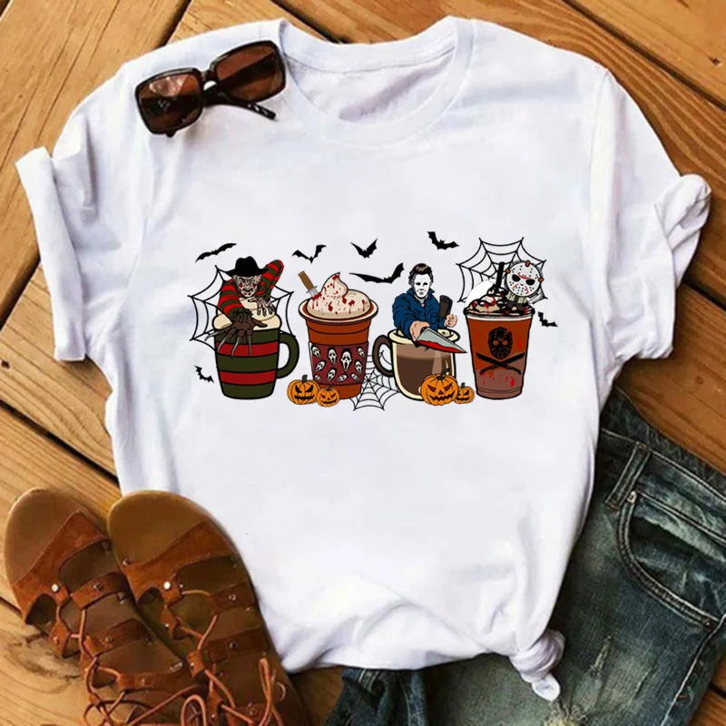 Killer Fall Coffee Halloween Patches for Cloths Heat Transfer Thermal Stickers DIY T shirt Iron on for Women Appliqued #2