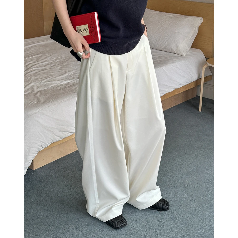 2025 Women Spring Fashion Big Wide Leg Pants High Waist Pleated Design Fashion Clothes Pants Female Trousers