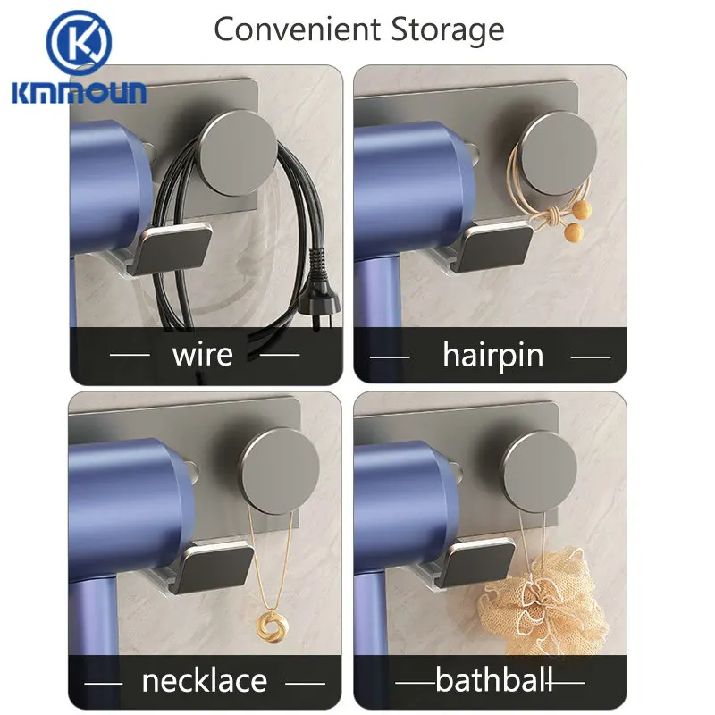 رمادي/أسود مجفف الشعر حامل الأسر حديثا رف مجفف الشعر رف الحمام الجرف المعدني الحائط تخزين هوك #3