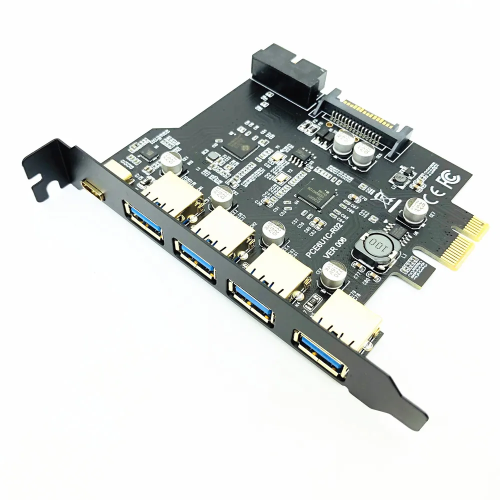 

PCI Express USB 3.0 Expansion Card Adapter PCI-E USB 3.0 HUB Controller with 15Pin Power Supply USB3.1 Type-C PCIE Extender Card