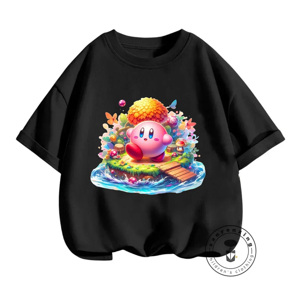 Japanese Kirby Game Themed Summer T-Shirts with Cute Cartoon Prints for Boys and Girls 3-14 in Kawaii Trendy Casual Fashion Tops