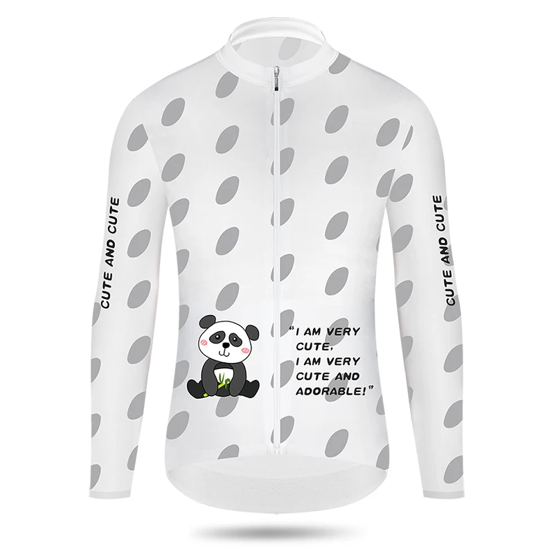 KIAE spring and summer long sleeved cycling clothes for men and women, white panda road bikes, breathable tops for bicycles, sun