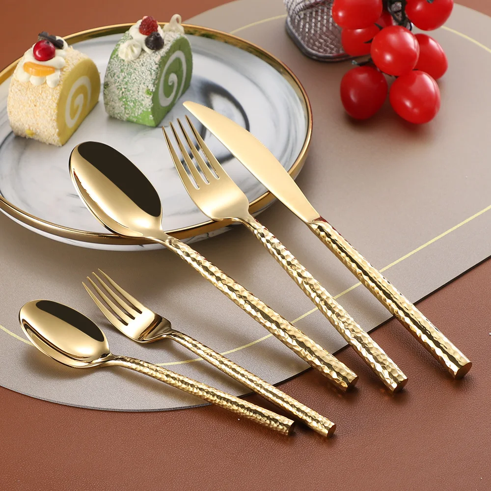 Fashion Shiny Gold 18/10 Stainless Steel Flatware Set Gold Dinner Knife Fork 304 Cutlery Drop Shipping