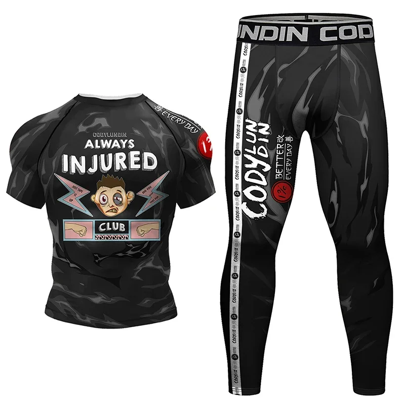 New Jiu Jitsu MMA T-shirt +Shorts Pant Set Rashguard For Men Muay Thai Grappling Bjj Boxing Rash Guard Gym Boxeo Sport Clothing