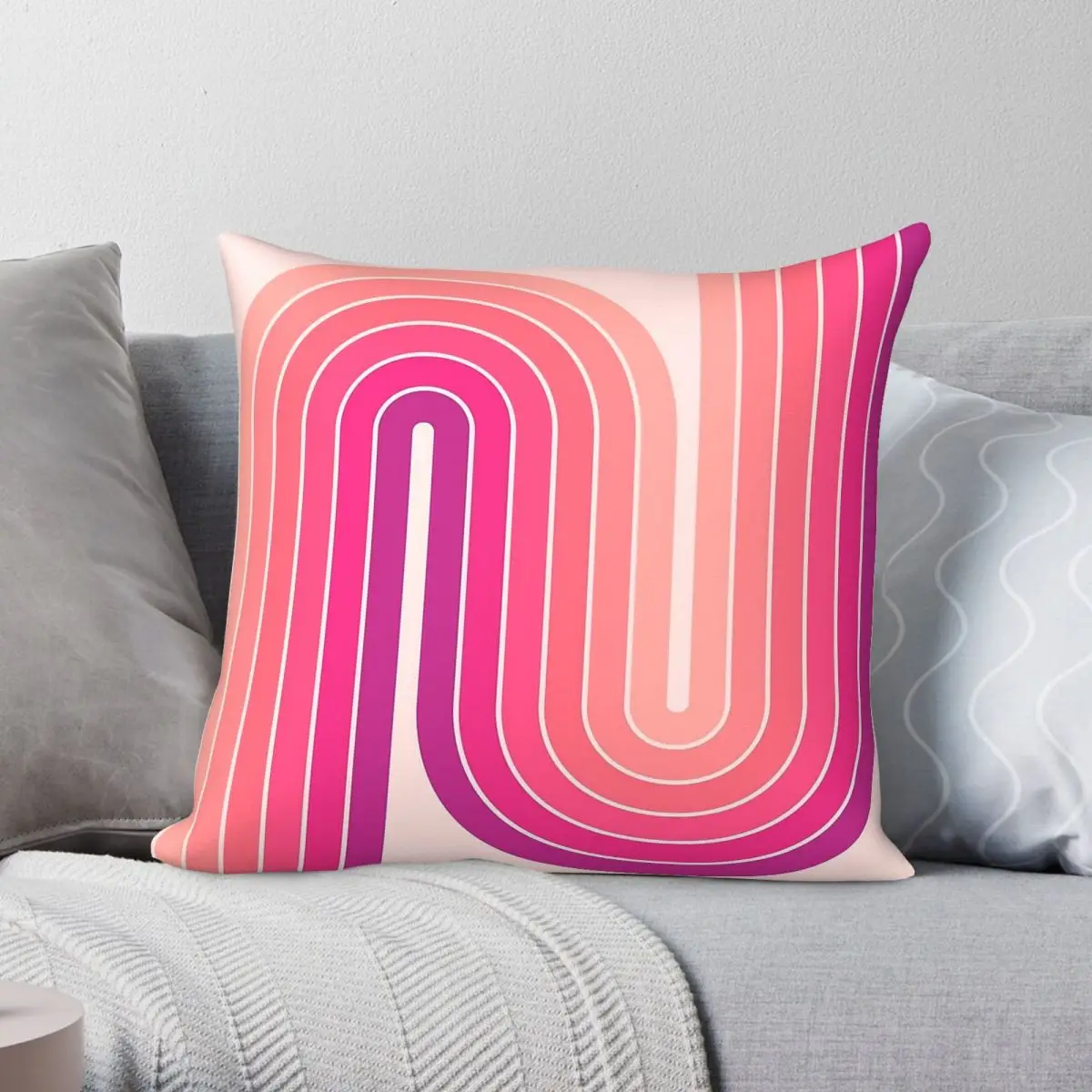 Retro Geometric Double Arch Square Pillowcase Polyester Linen Velvet Printed Zip Decorative Pillow Case Room Cushion Cover 18