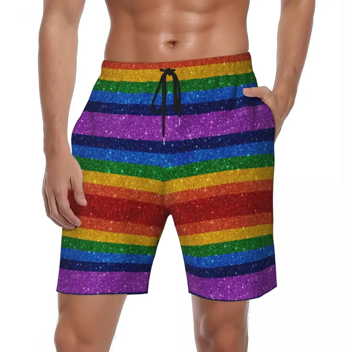 Bling Me Up Rainbow Board Shorts Summer Striped Pop Art Sports Beach Shorts Male Fast Dry Hawaii Plus Size Swimming Trunks