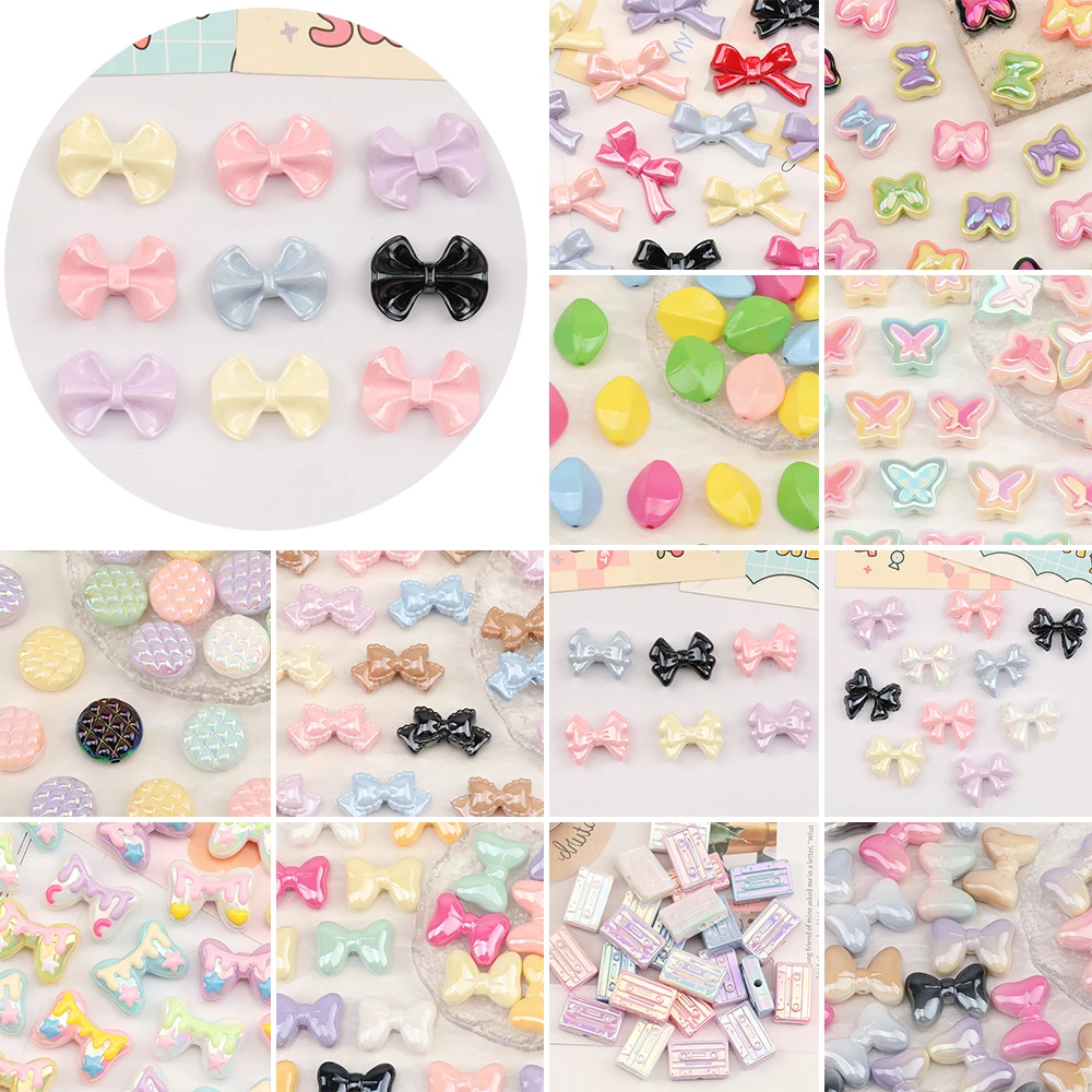 

Сердечный дизайн 100 шт. бусины «сделай сам»/эффект Авроры/бантик в форме бабочки/акриловые бусины/ручная работа/фурнитура и компоненты для ювелирных изделий