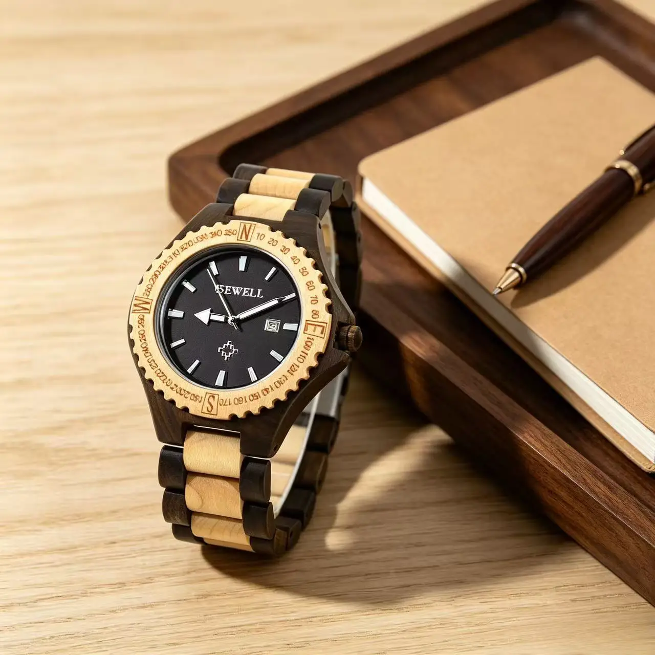 Men's Natural Wooden Quartz Wristwatch description 3