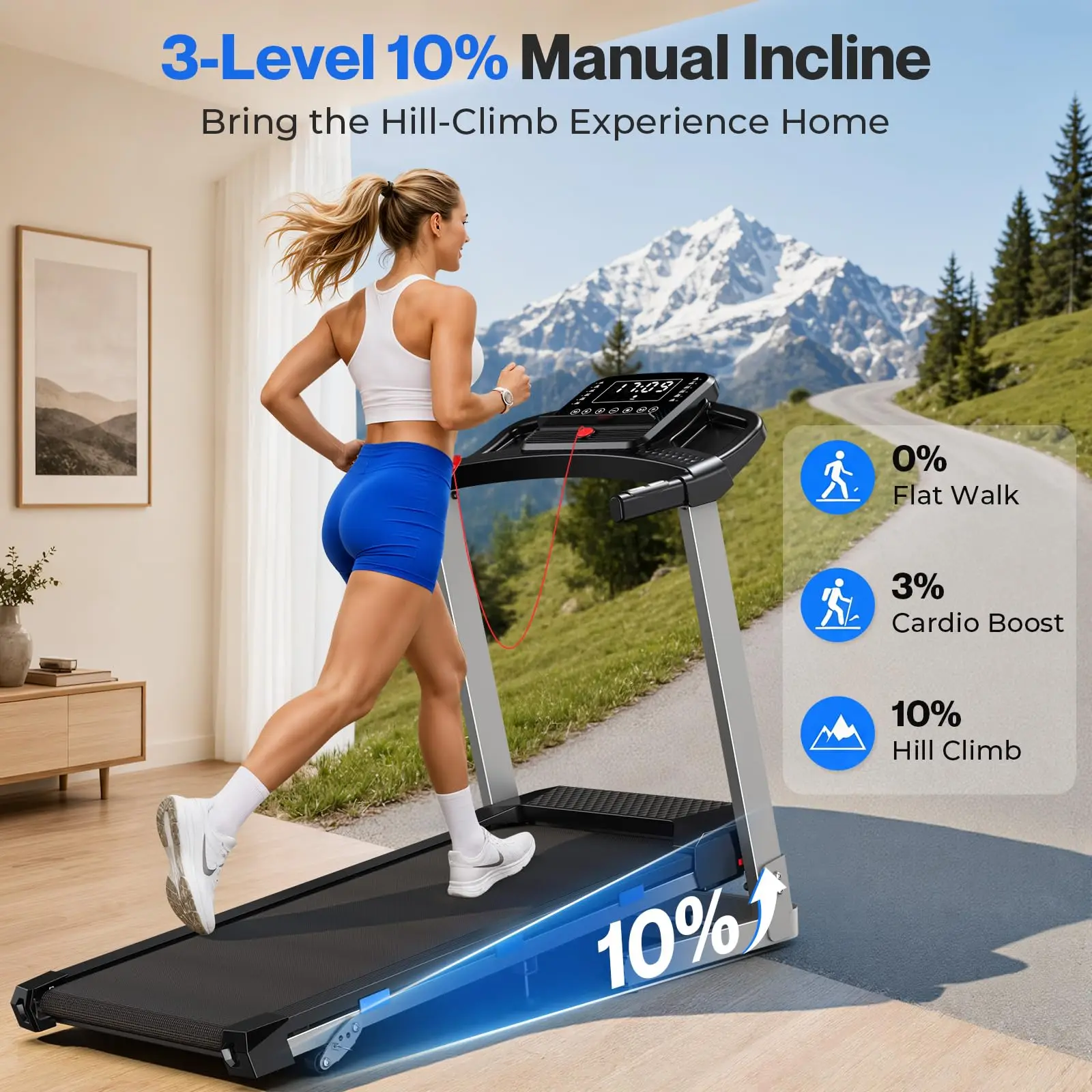 Foldable Treadmills for Home with 10% Incline, 400 LBS Capacity