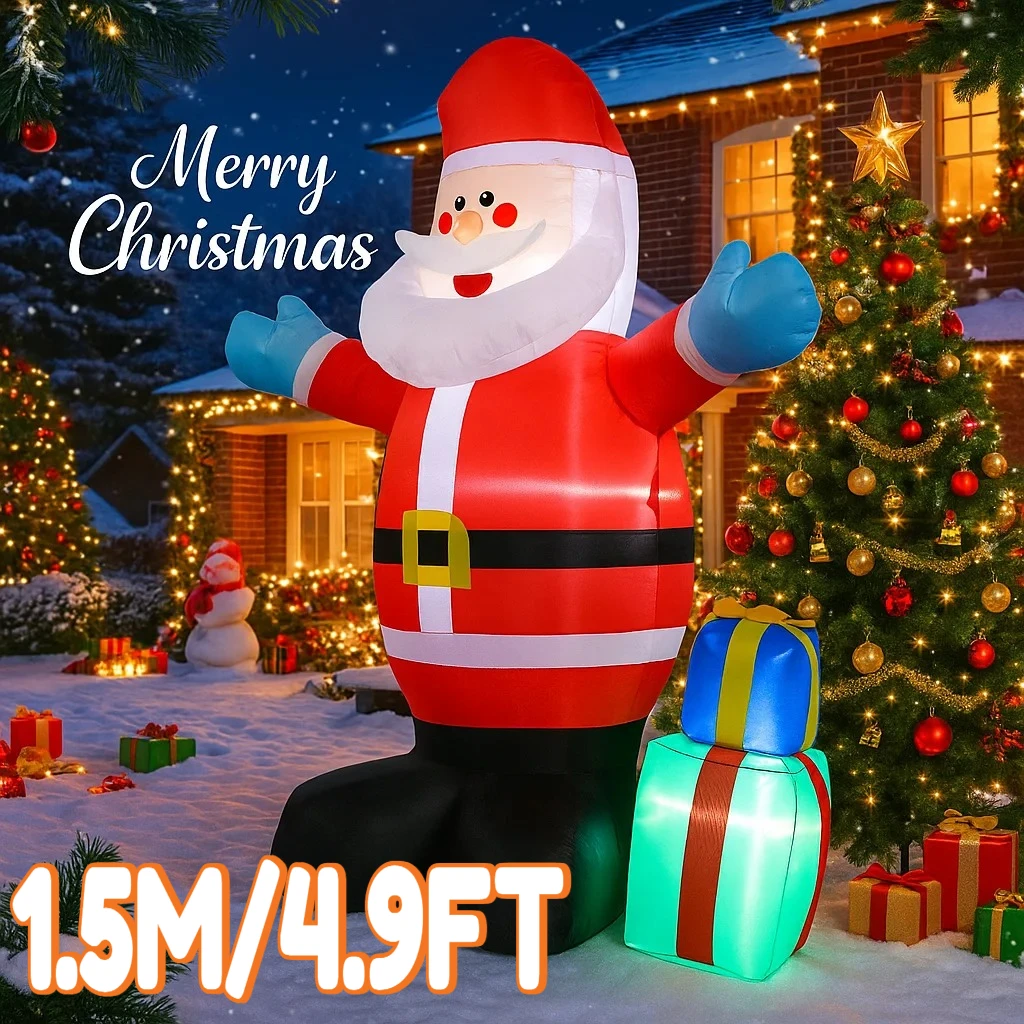 

1,5 м/4,9 футов гигантский Санта-Клаус праздничное освещение Декор светодиодный надувной рождественский двор Рождественское праздничное освещение Декор подарочные принадлежности