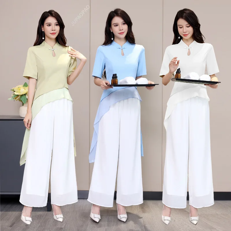 

Новинка, рабочая одежда для ног, массажный набор с коротким рукавом, темпераментная рабочая одежда для женского центра здоровья