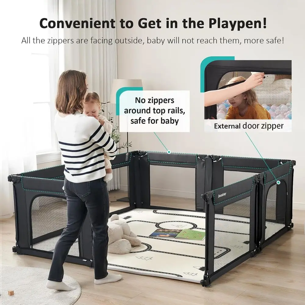روضة أطفال كبيرة قابلة للتعديل للرضع والأطفال الصغار، مركز لعب داخلي وخارجي قابل للطي، شبكة مسامية، مضادة للسقوط، 180 × 200 × 68 سم، #4