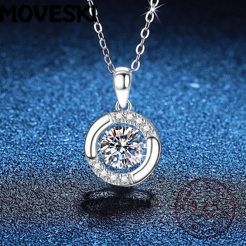 

Колье-подвеска MOVESKI из стерлингового серебра 925 пробы с муассанитом 1 карат в круглой оправе, изящное минималистичное украшение для женщин