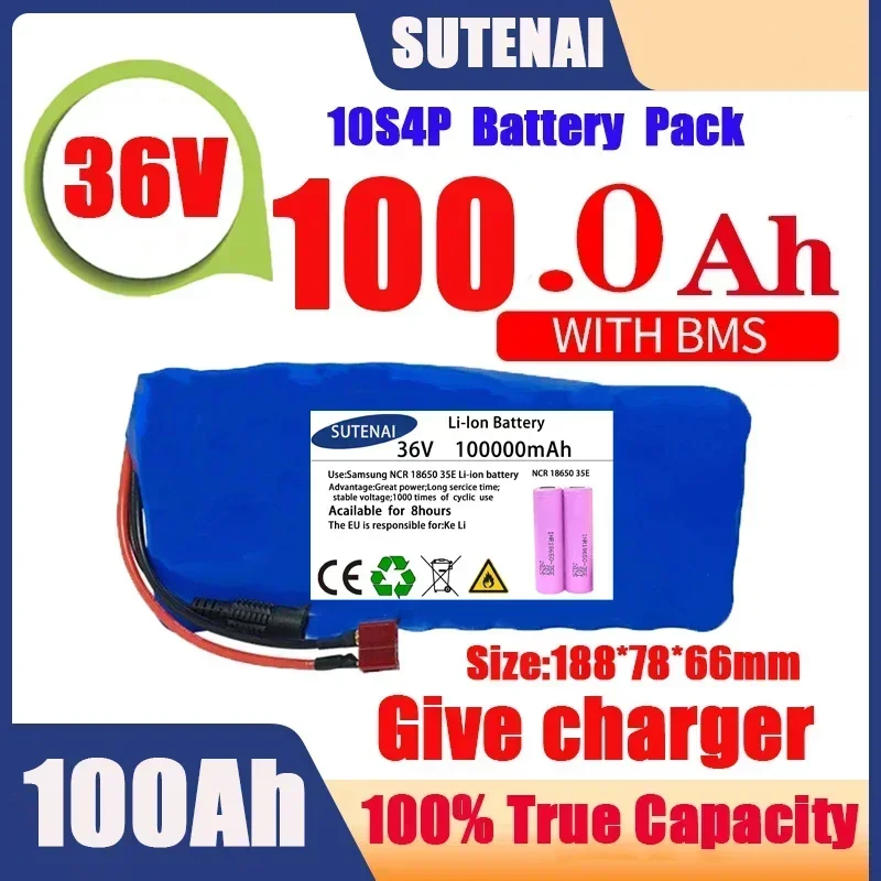 

Original 36V battery 10S4P120Ah battery pack 500W high power battery 42V 120000mAh Ebike electric bike BMS+42V2A Charger