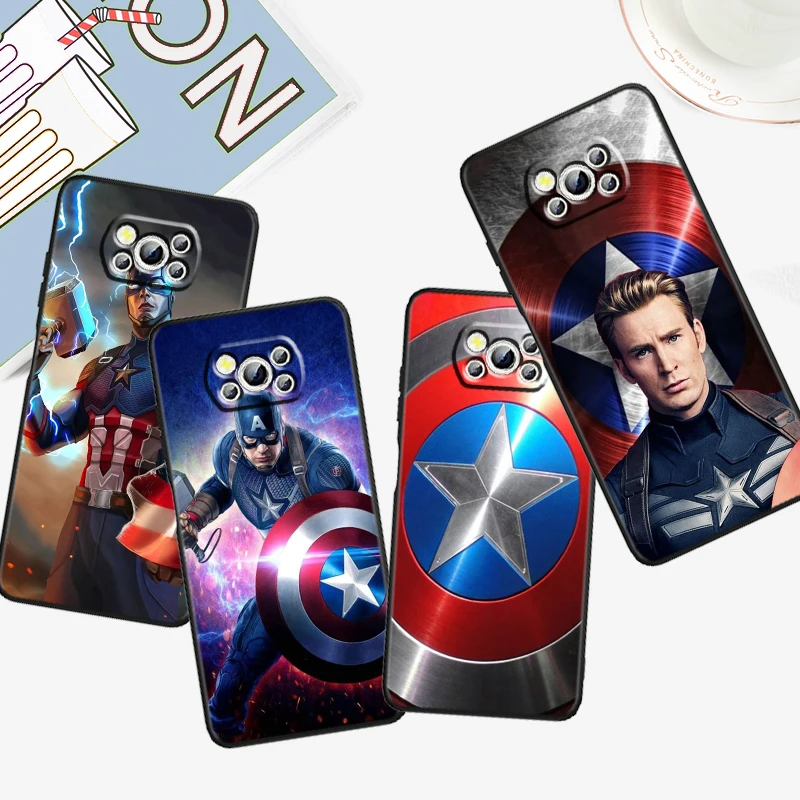 

Captain America Marvel For Xiaomi Mi Poco F5 F4 F3 X6 X5 X4 X3 M6 M5 M5S M4 M3 C65 Pro GT NFC 5G Black Cover Phone Case