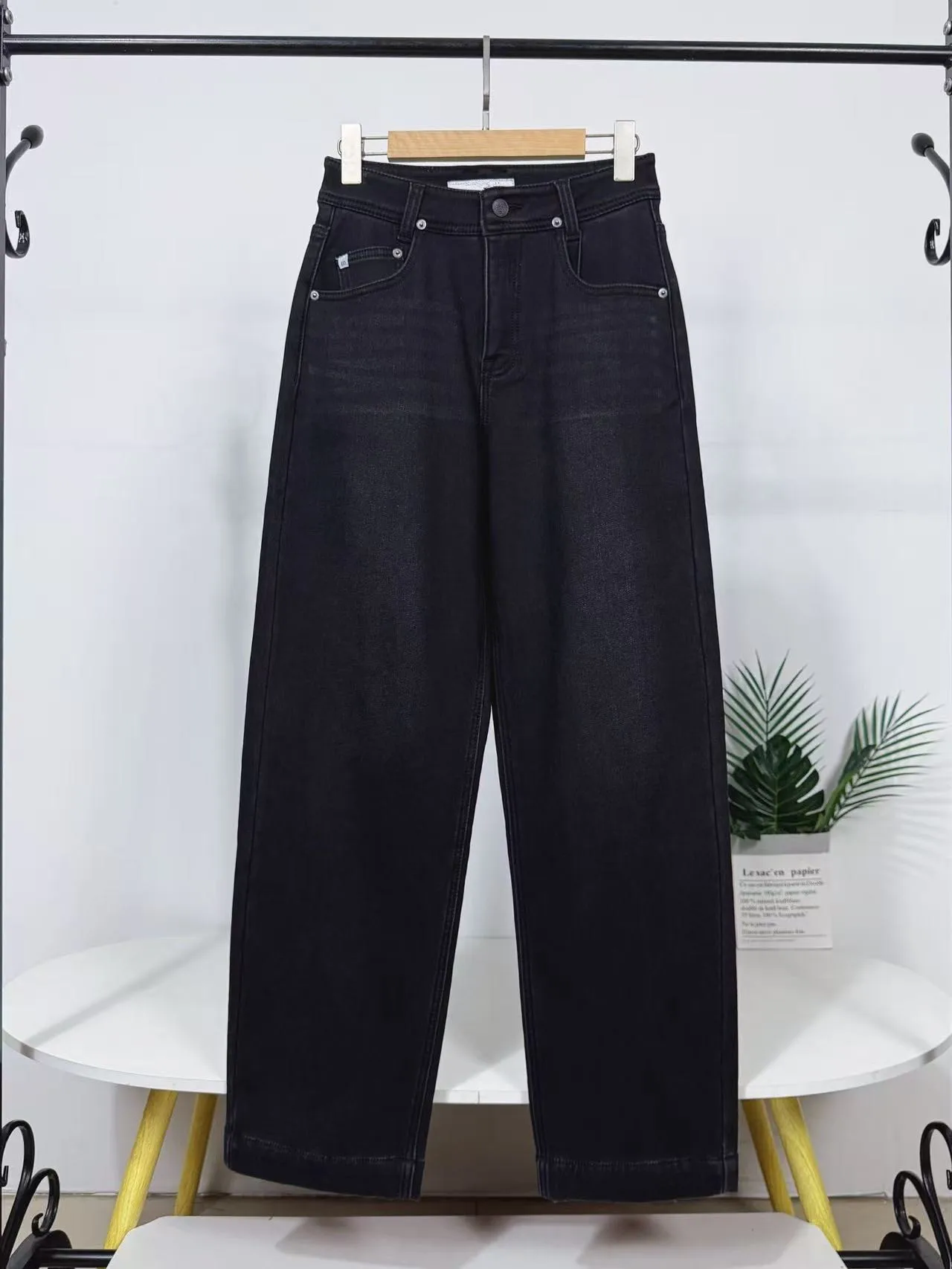 

Теплые широкие джинсы с высокой талией на подкладке, женские повседневные длинные брюки свободного кроя, весна-осень-зима, джинсовая эластичная ткань