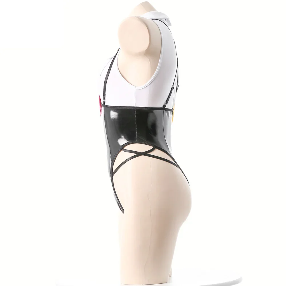 Anime Girl Police Office Uniform Women Bodysuit Outfits Cosplay Costume Pu Leather Open Crotch See Through Role Play Underwear view 3