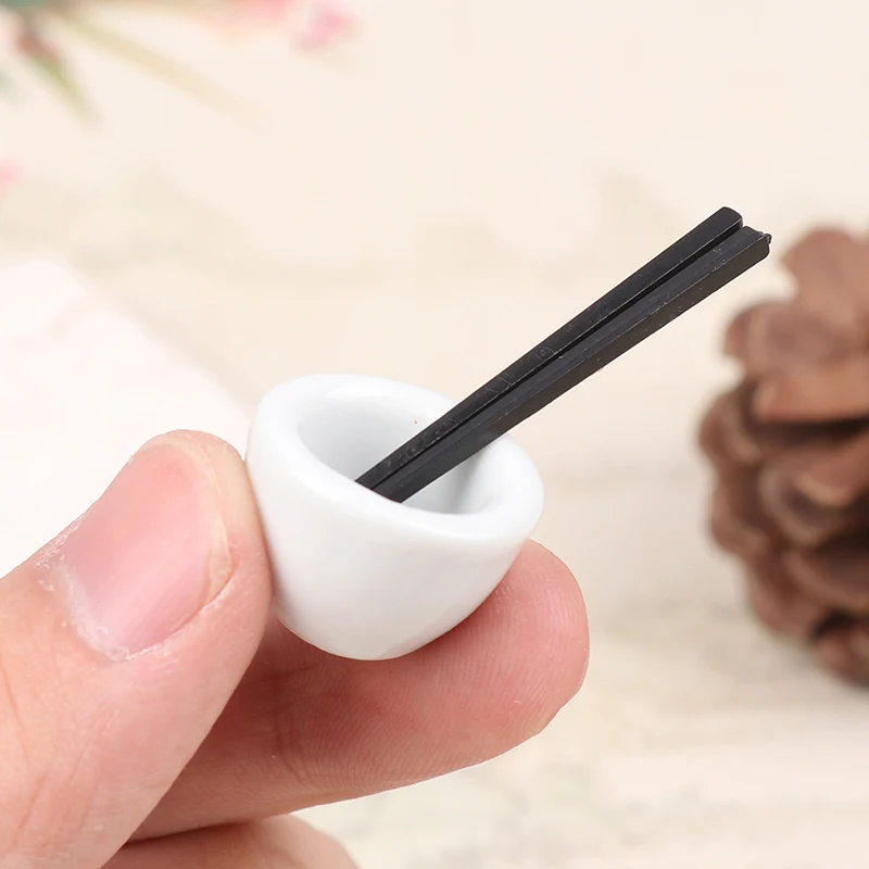 1Set Dollhouse Miniature Accessories Mini Ceramic Bowls Chopsticks Set Simulation Kitchen Tableware Model Toy Bowl Set