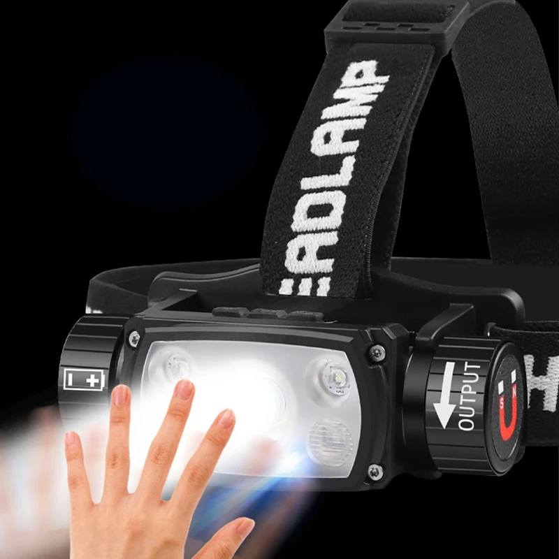Linterna frontal con Sensor Led C2 para acampada, linterna frontal con batería de 18650 o 21700, recargable e impermeable, para pesca, correr y senderismo