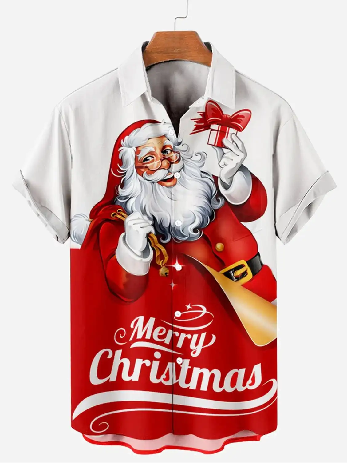 

Christmas Men's Short Sleeve Lapels Shirt 3D Santa Claus Printed Pattern X'mas Casual Comfy Loose Clothing For Men Oversize Tops