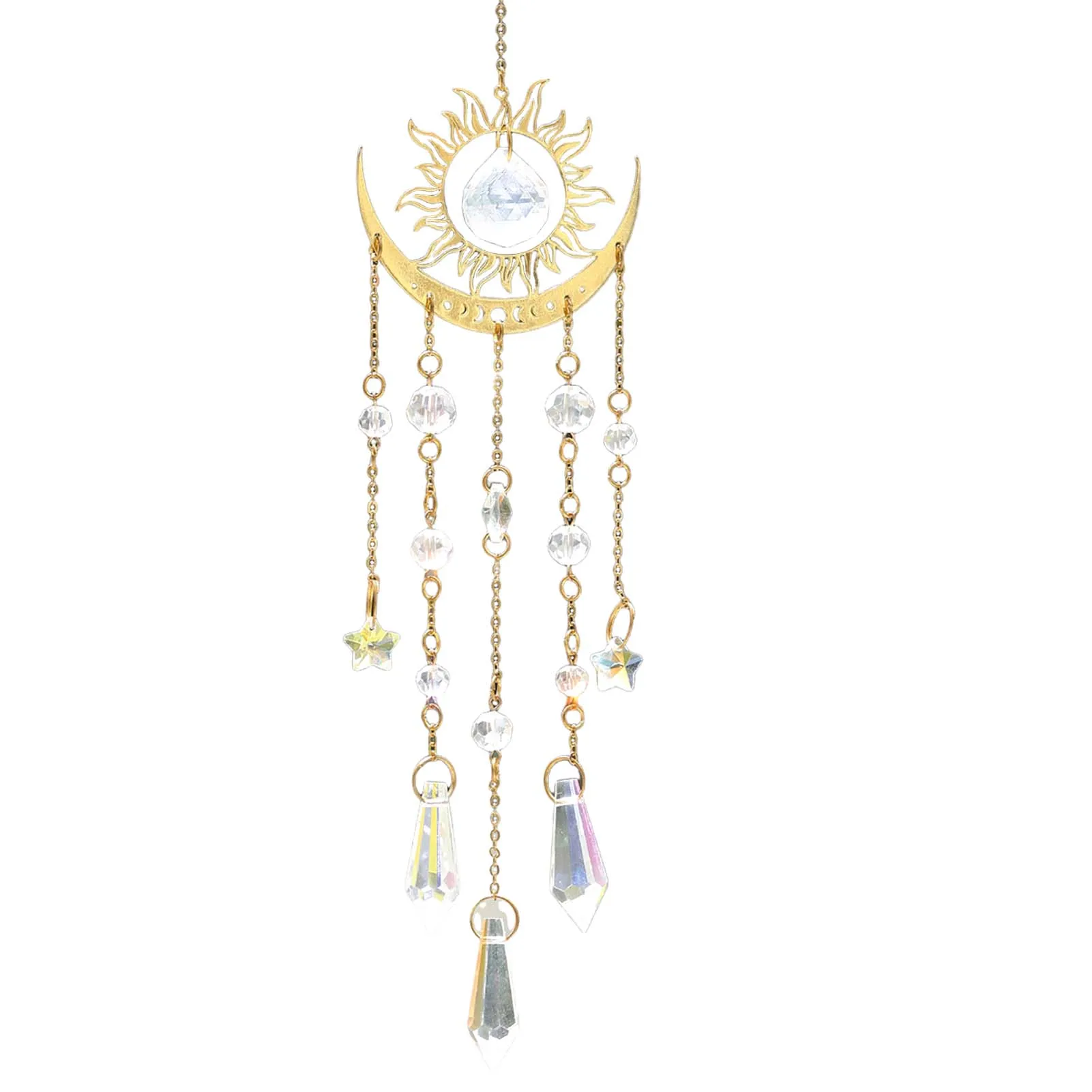 Sun Catcher with Crystals Drop Gold Chain Design Light Reflection Crystals for Garden Home Decoration