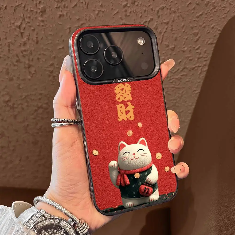 เคสโทรศัพท์ลายแมวกวักนำโชค สำหรับ iPhone 17,16,15,14,13,12,11,Pro,Max,Plus,E,Air,Mini สีดำ วัสดุ TPU