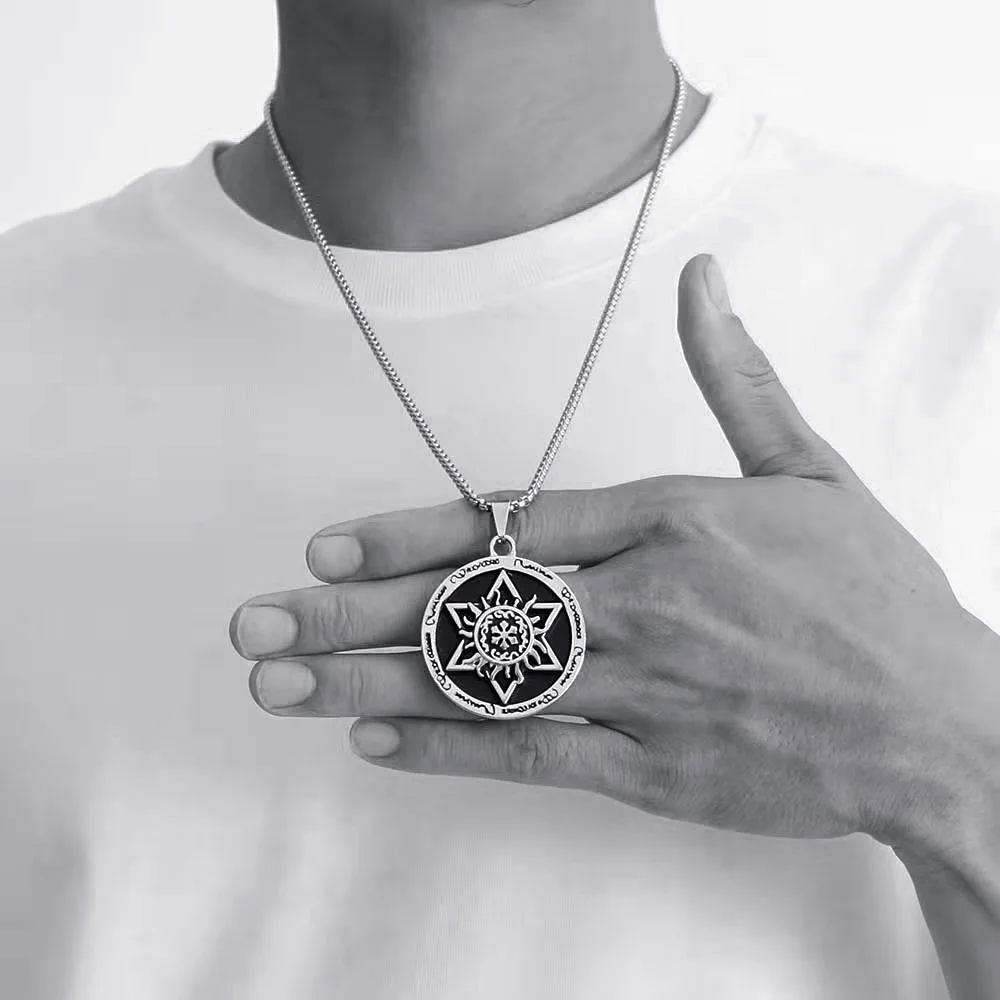 FIREBROS Stainless Steel Round Hexagram Star Of David Pendant Necklace Vintage Men Women Judaism Jewish Religious Jewelry Gift