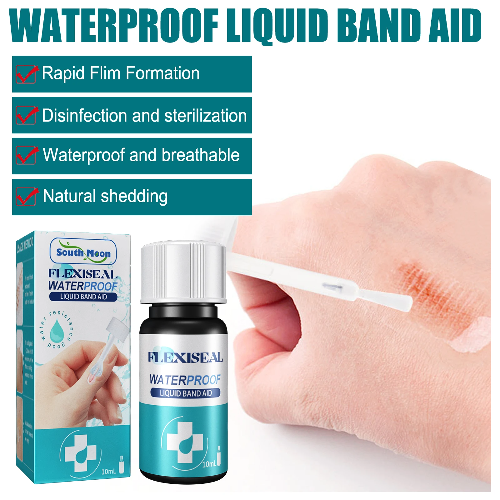 Flüssiges Wundpflaster 10ml Flüssiger Verband Wasserdicht Transparent Tragbar Notfall-Wundheilung für Körperpflege – Detail 4