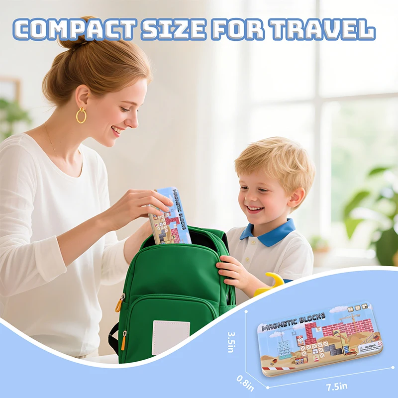 35 STKS Graafmachine Thema Magnetische Bouwsteen Magneet Kubus met Draagbare Ijzeren Doos STEM Zintuiglijke Reizen Speelgoed voor Kinderen Kerstcadeau