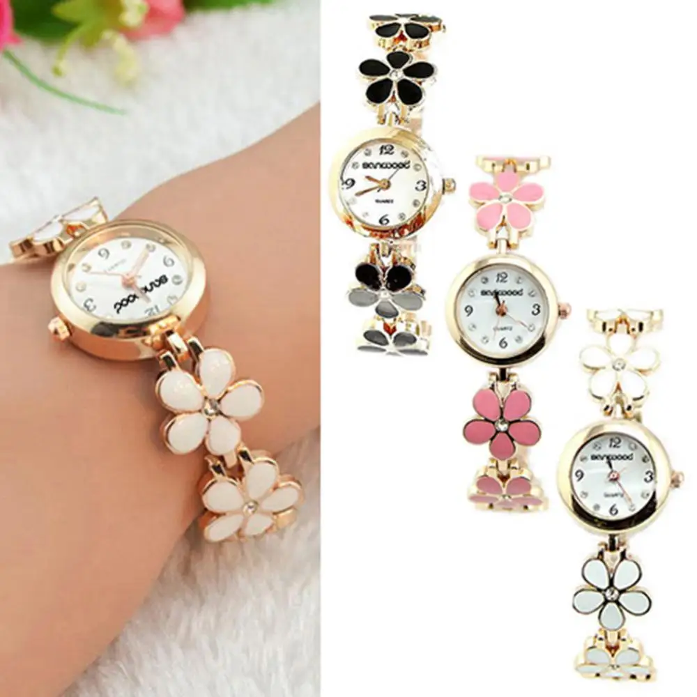 Women Girl Fashion Flower Bracelet Wrist Watch Analog Quartz Movement