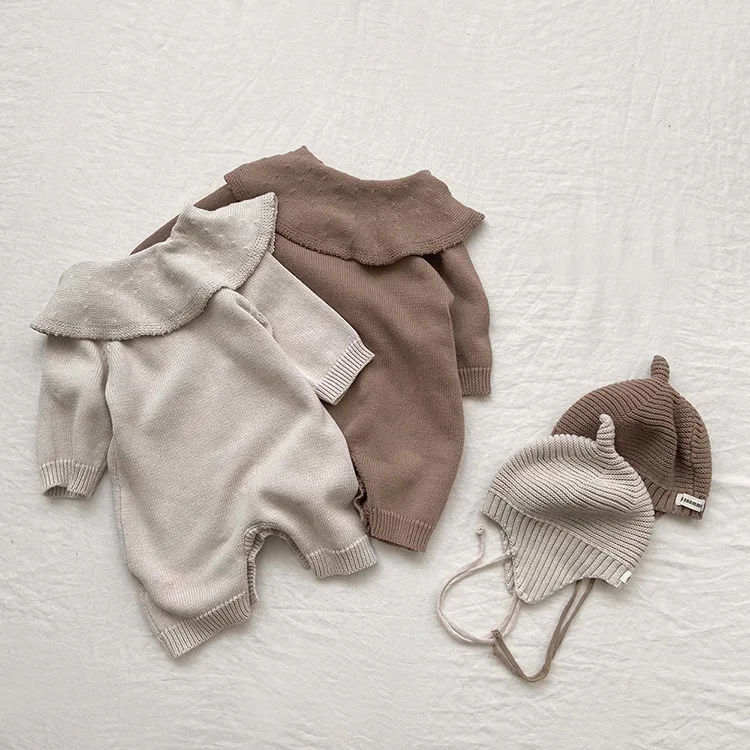 Baby Clothes Autumn And Winter Sweater Jumpsuit For Baby Girls Boys Big Lapel Cotton Knitted Sweater Bodysuits  Baby Long Romper