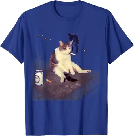 Cigarette Kitten Funny Smoking Cat Meme Stupid Brainrot T-Shirt Cute Kitty Dad Graphic Outfit Men's Fashion Y2k Humor Saying Tee