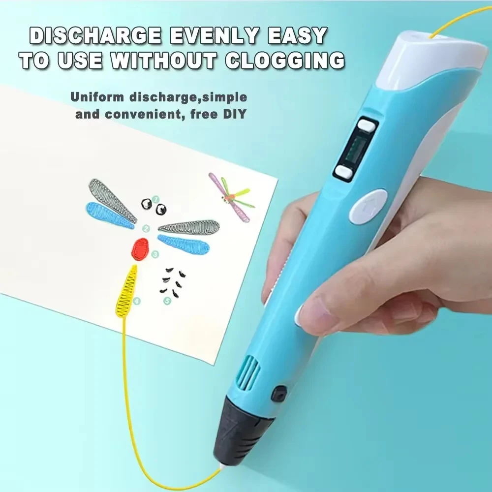 Elektronische 3D-printpen met 9M PLA-verbruiksartikelen Hoge temperatuur 3D Graffiti Tool Intelligent speelgoed Kerstverjaardagscadeau