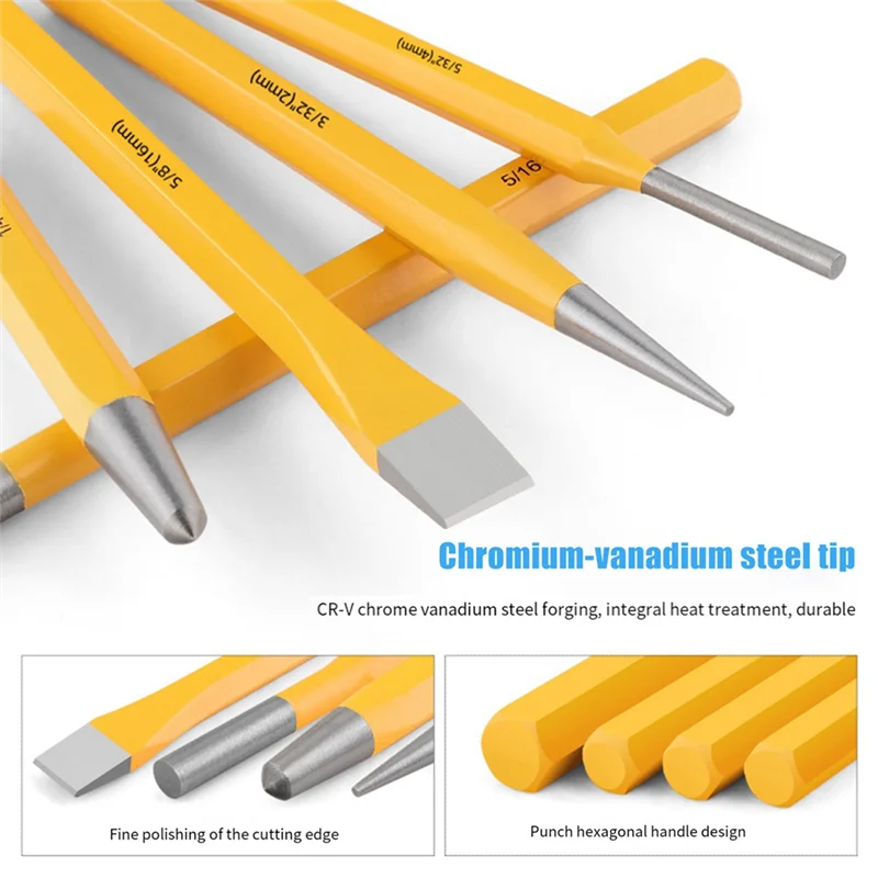 ABBY-12-Piece Punching Set Masonry Chisel Flat Cylinder Punching Set Durable Easy To Use