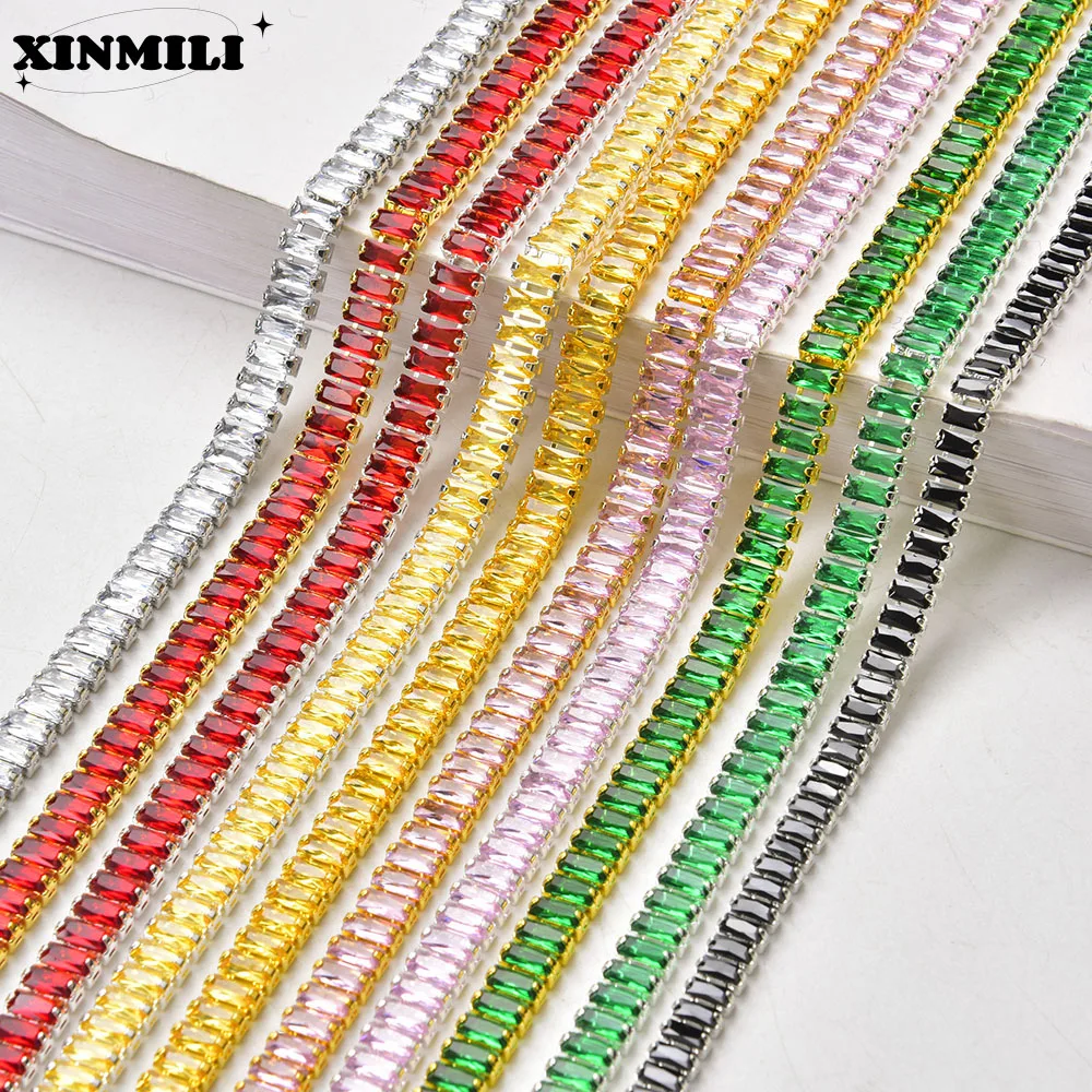 Shiny Crystal Zircon Rectangle Chain Decorative Nail Art Jewelry Findings Rhinestone Trim for Clothes Shoes Ornament Accessories