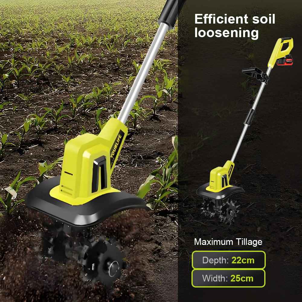 

Wireless Lithium Rotary Tiller Mini Tiller Electric Loosening Machine Household Digging Turning Machine Trenching Electric Hoe