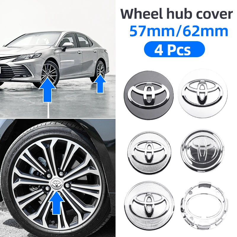 4pcs 57mm 62mm Car Rim Cover Wheel Hub Center Caps Badge Emblem for Toyota Corolla Camry RAV4 Yaris Vios 86 Auris Avensis Reiz