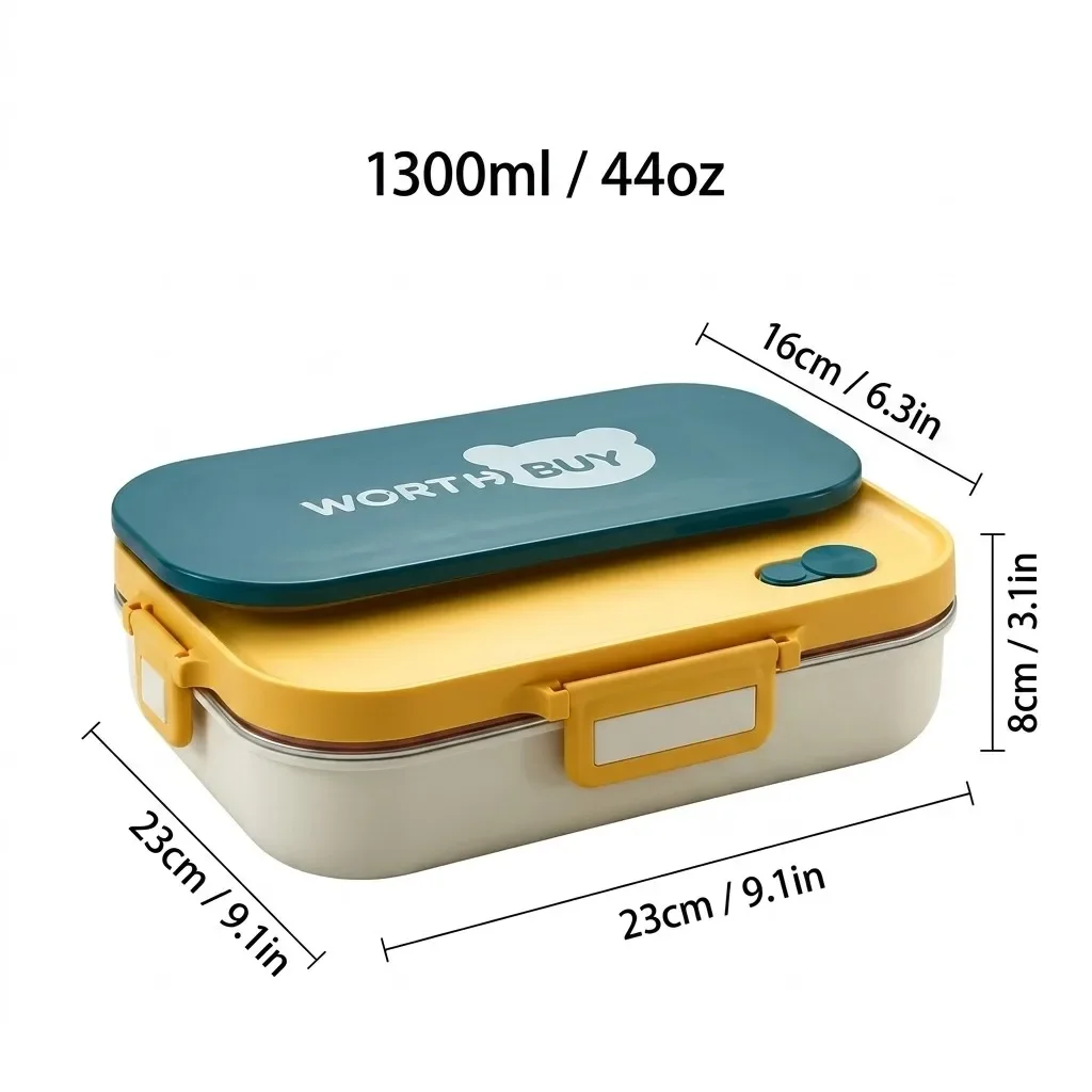 Magnetronbestendige lunchbox van 304 roestvrij staal, met vakken, lekvrije voedselcontainers, soepkom en bestek, geschikt voor kinderen en volwassenen.
