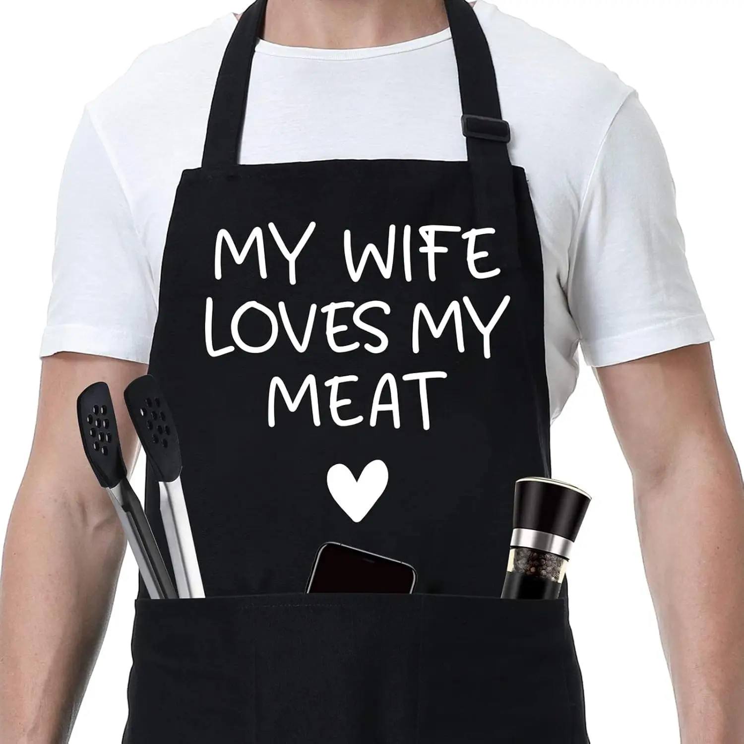

Funny Husband Apron, Cool Birthday Gift for Him, Manly Kitchen Apron w/Pockets for Grilling