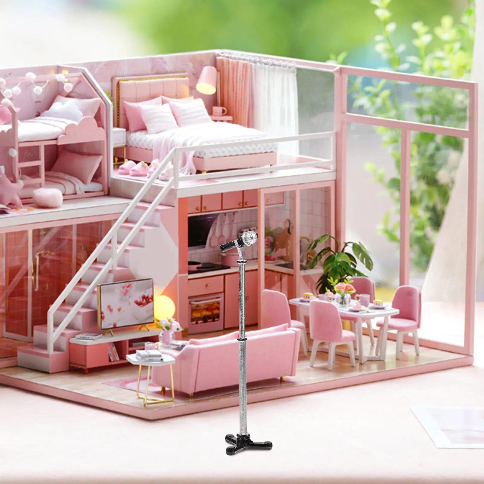 

2Pcs Miniature Microphones Singing Simulation Alloy Pretend Dollhouse Accessories Small Decoration Mini Stuff