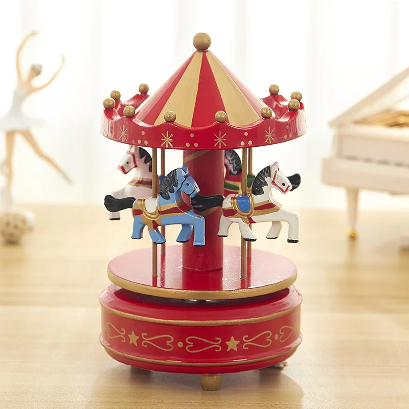 1pc Luxury Carousel Music Box 4 Horses Rotate Rotation Romantic Luxury Carousel Toys Handwork Music Box Gifts