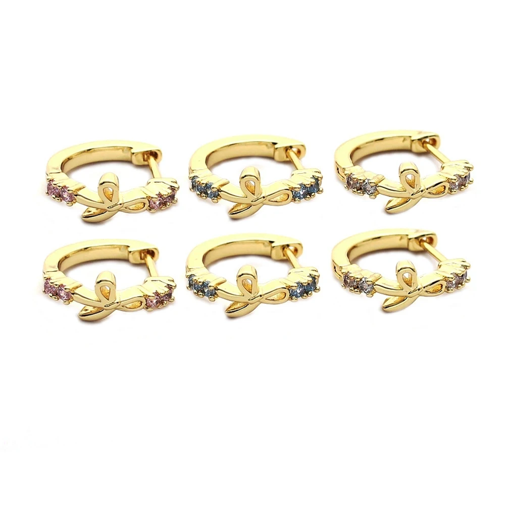 Cute Copper Bowknot Carved Zircon Round Hoop Earring Women 9 mm Closed Circle Ear Cartilage Piercing Cuff Jewelry Wholesale